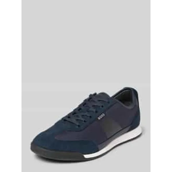 Boss low top sneakers met leer model 'Nitan' Marineblauw