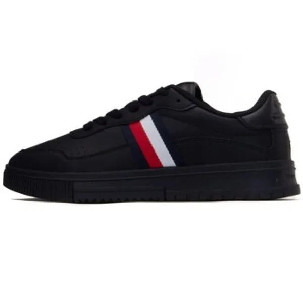 Tommy Hilfiger Lage Sneakers  Supercup Leather Stripes Zwart
