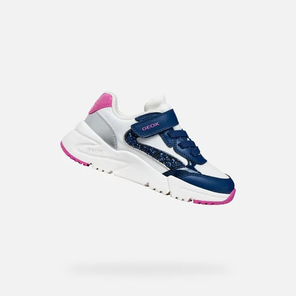 GEOX LOFTUS MEISJES Sneakers Wit/Koningsblauw