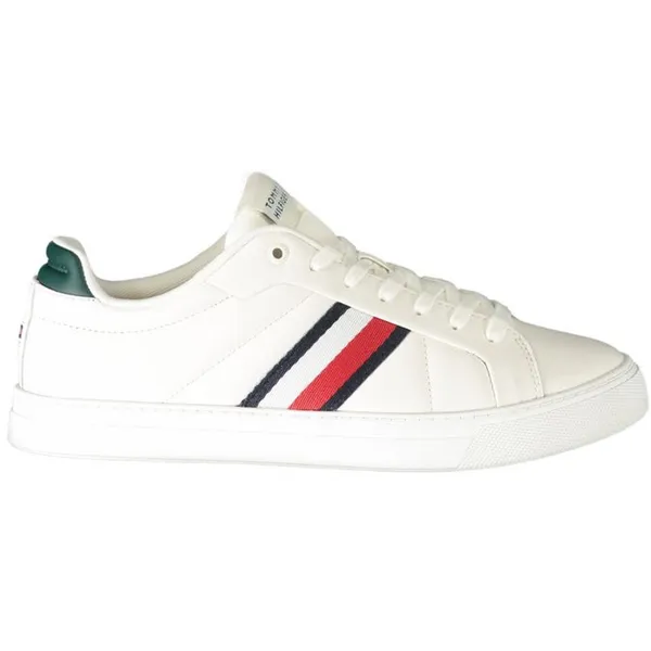 Tommy Hilfiger Witte Leren Heren Sneakers Met Groene Accenten Wit