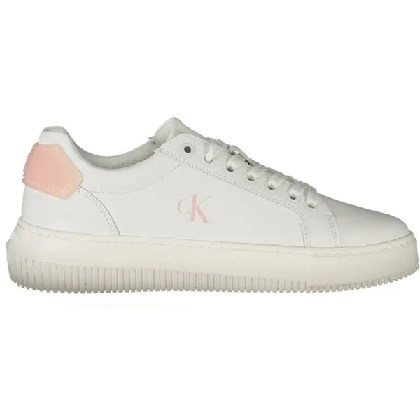 Calvin Klein Leather Sneaker with Removable Footbed and Contrasting Accents Wo White