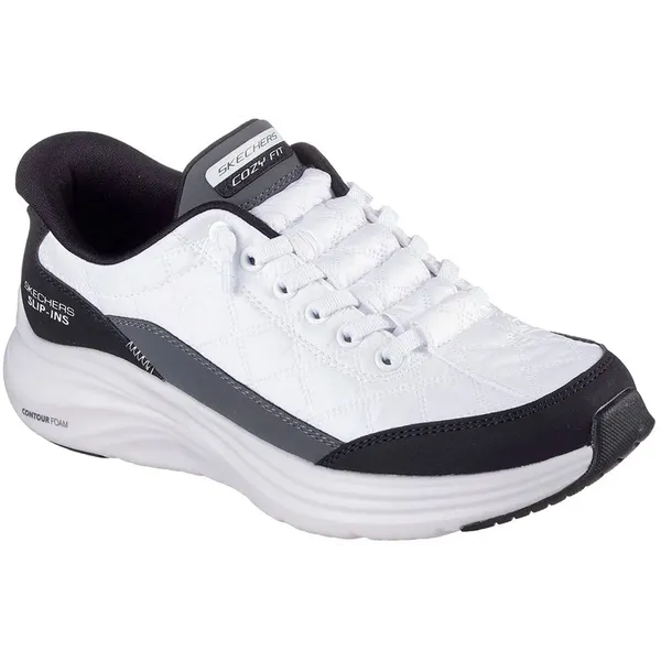 Skechers Contour Foam White Mesh / Black Duraleather / Gray Trim