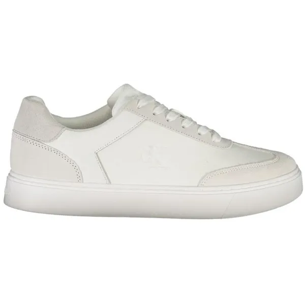 Calvin Klein Leather Low-Top Sneakers with Perforated Detailing - White White