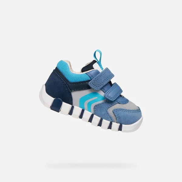 GEOX Leren kinderschoenen Lupidoo B.D Suede Mesh Donkerblauw/Lichtgrijs
