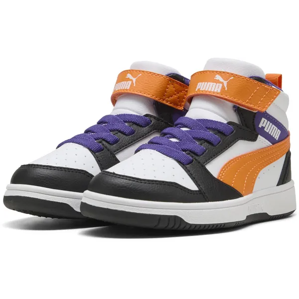 PUMA Rebound V6 Mid PUMA White-Orange Glo-PUMA Black