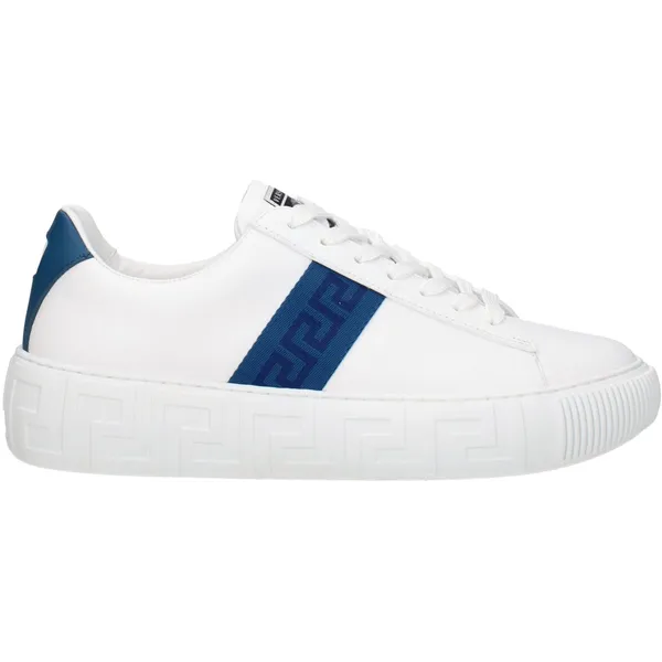 Versace Leather Sneakers with Side Detail and Front Logo - White White
