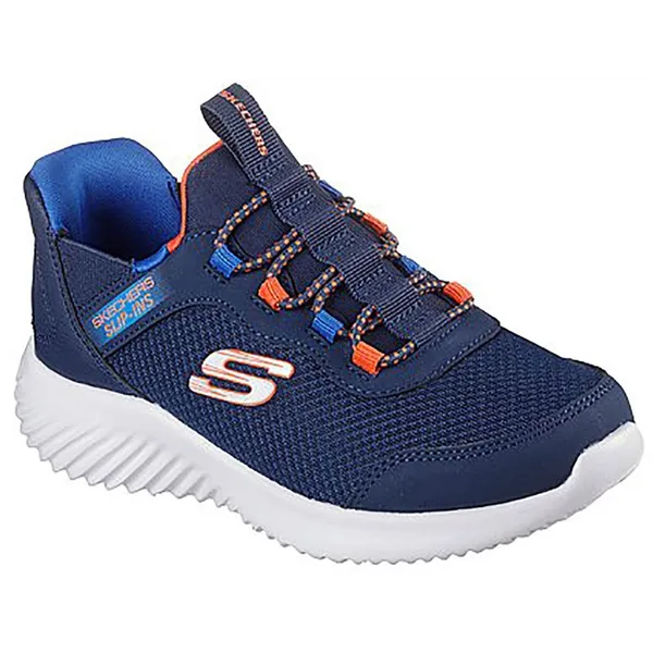 Skechers Bounder Brisk Burst Navy Black Synthetic / Textile / Black Trim / Blue & Orange Trim