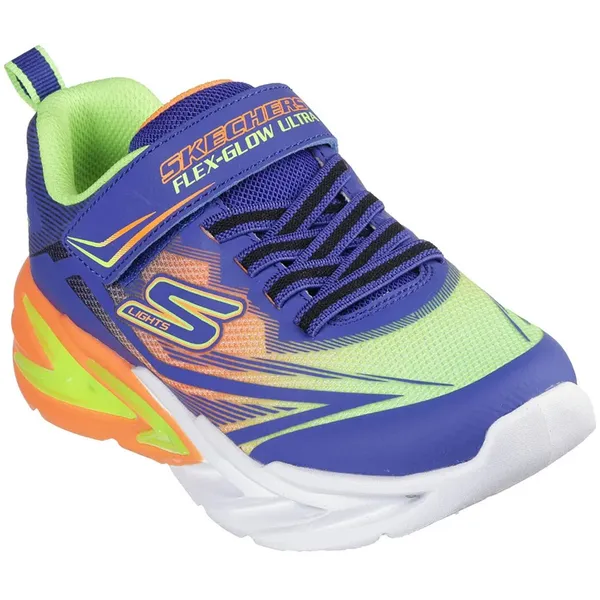 Skechers Flex Glow Ultra Blue Synthetic / Lime / Orange Textile / Orange Trim