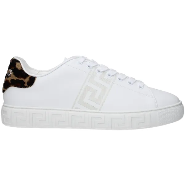 Versace Leather Sneakers with Logo Accents and Lace-Up Closure - White White