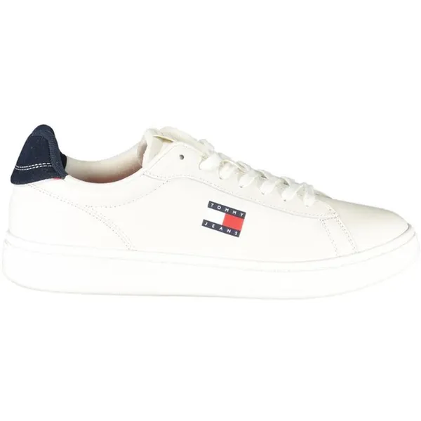 Tommy Hilfiger Tommy Hilfiger Leather Sneakers with Blue Accents and Removable Footbed - White