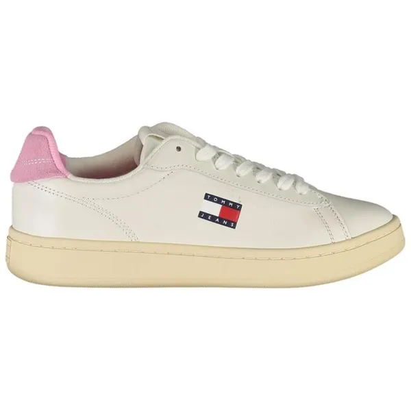 Tommy Hilfiger Tommy Hilfiger Leather Sneaker with Pink Accents and Removable Footbed Wo - White