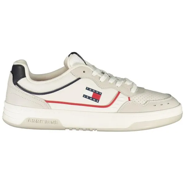 Tommy Hilfiger Tommy Hilfiger Leather Sneaker with Red and Blue Accents - White