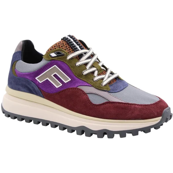 Floris van Bommel Floris van Bommel heren sneaker De Gripper suède en mesh bordo grijs