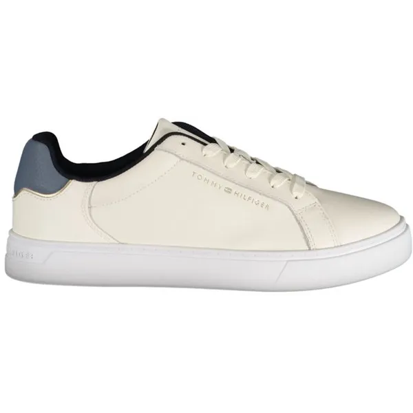 Tommy Hilfiger Tommy Hilfiger Beige Leren Dames Sneaker Met Blauwe Accenten