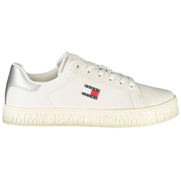 Tommy Hilfiger Tommy Hilfiger Leather Sports Sneakers with Silver Accents Wo - White
