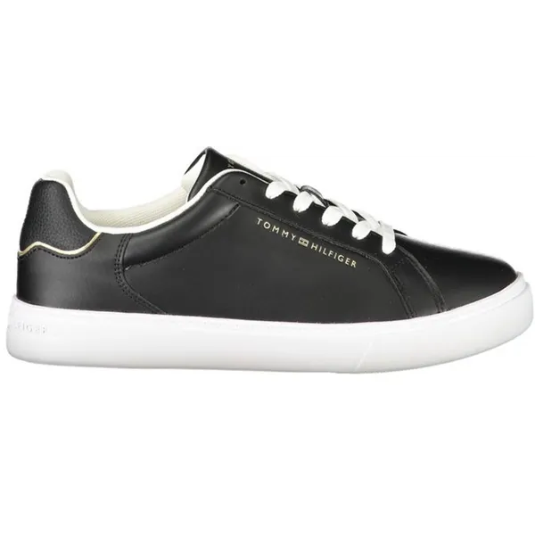 Tommy Hilfiger Tommy Hilfiger Zwart Leren Court Sneaker Met Metallic Logo