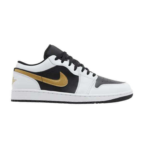 Jordan 1 Low White Black Metallic Gold Swoosh, foto 2 van 2