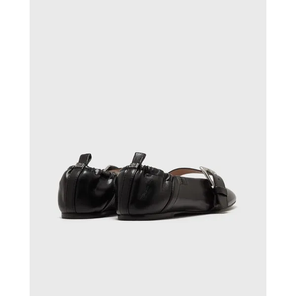 Ganni Butterfly Strap Ballerina Crinkle Oleatex Zwart, foto 5 van 5