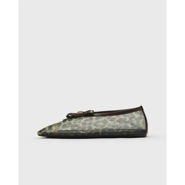 Ganni Jenny Ballerina Printed Mesh Bow Bruin, vergelijk prijzen bij 1 winkel