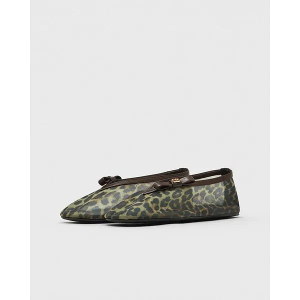 Ganni Jenny Ballerina Printed Mesh Bow Bruin, foto 3 van 5