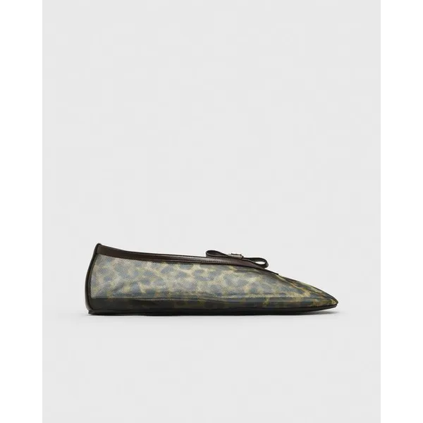 Ganni Jenny Ballerina Printed Mesh Bow Bruin, foto 4 van 5