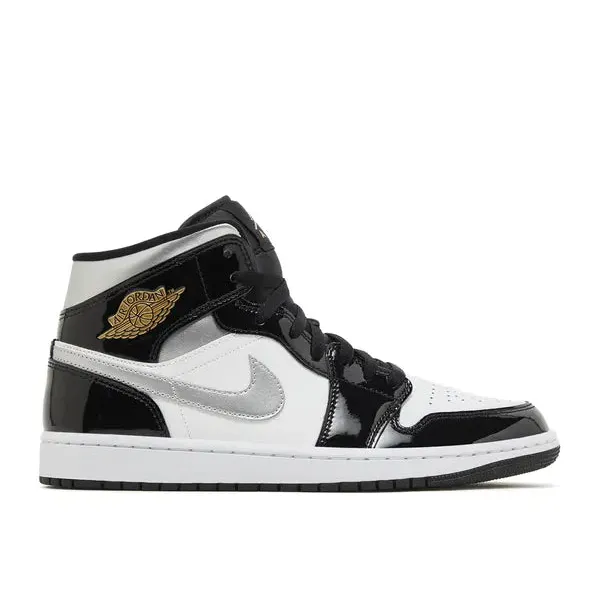 Jordan 1 Mid SE Patent Black White Metallic Silver Metallic Gold, vergelijk prijzen bij 1 winkel