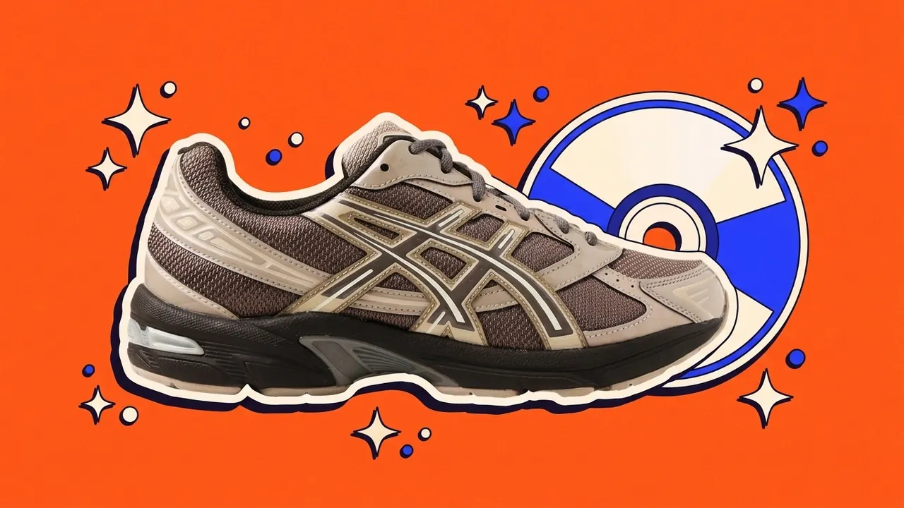 ASICS Gel-1130 met een glanzende cd en sterretjes, als papiercollage